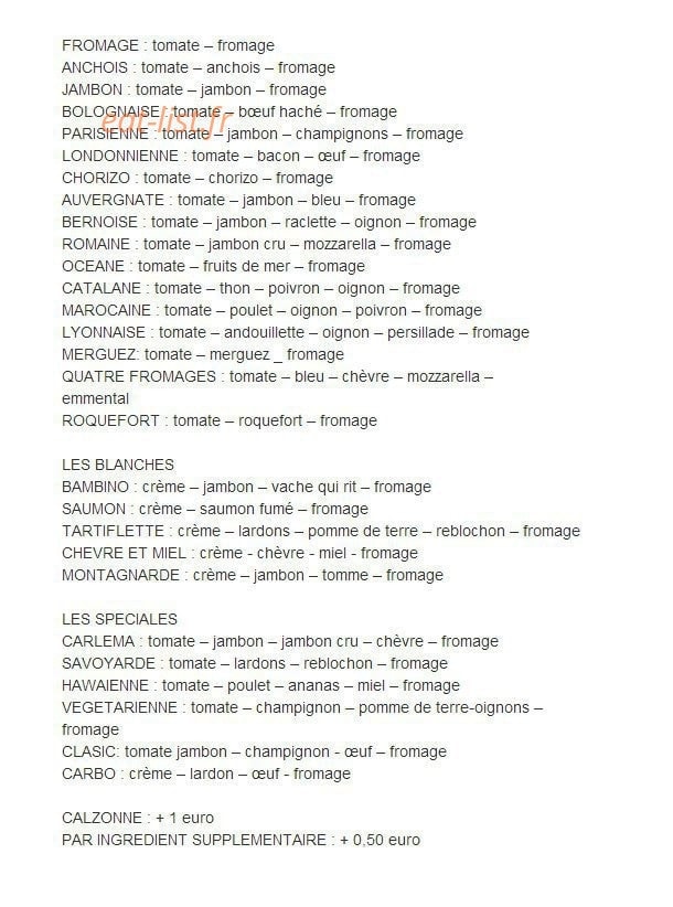 Pizza carlema — carte page 1