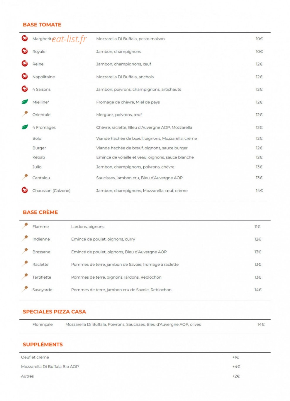 Pizza Casa — carte page 1