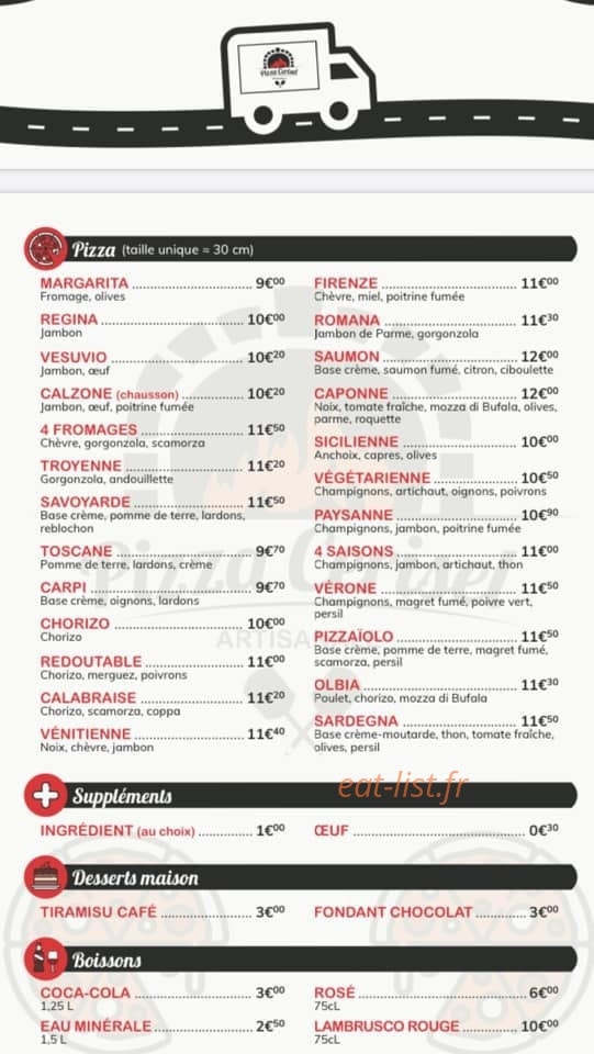 Pizza Cerisel — carte page 1