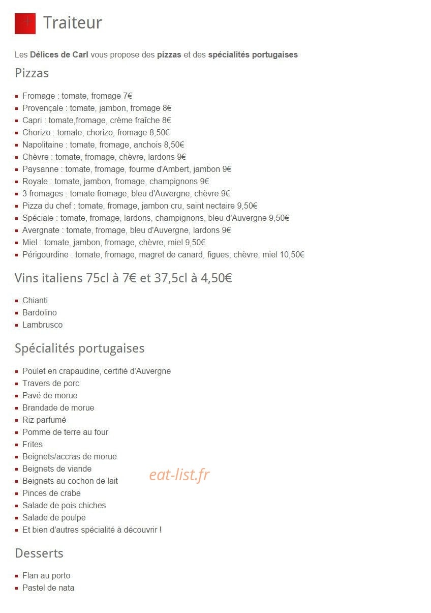 Pizza Chez Carl — carte page 2