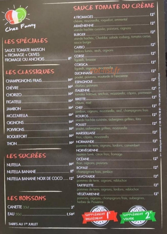 Pizza Chez Fanny — carte page 2