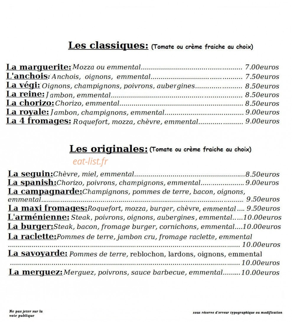 Pizza chez Jim — carte page 1