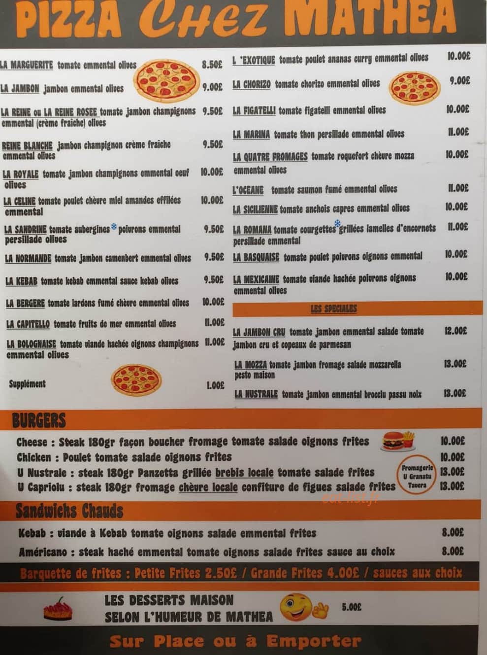 Pizza Chez Mathea — carte page 2
