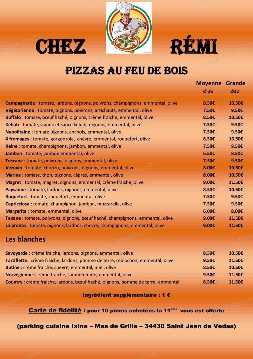 Pizza Chez Rémi — carte page 1