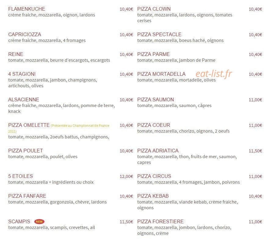 Pizza Circus — carte page 2