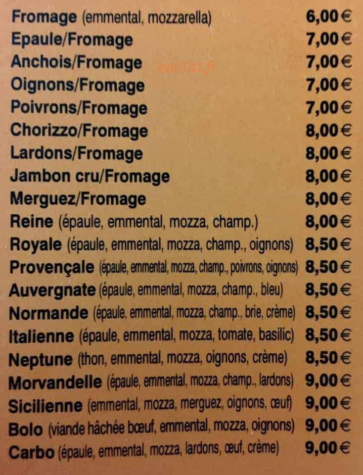 Pizza Class — carte page 1