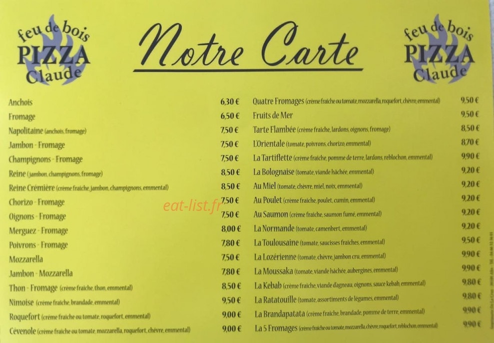 Pizza Claude — carte page 2