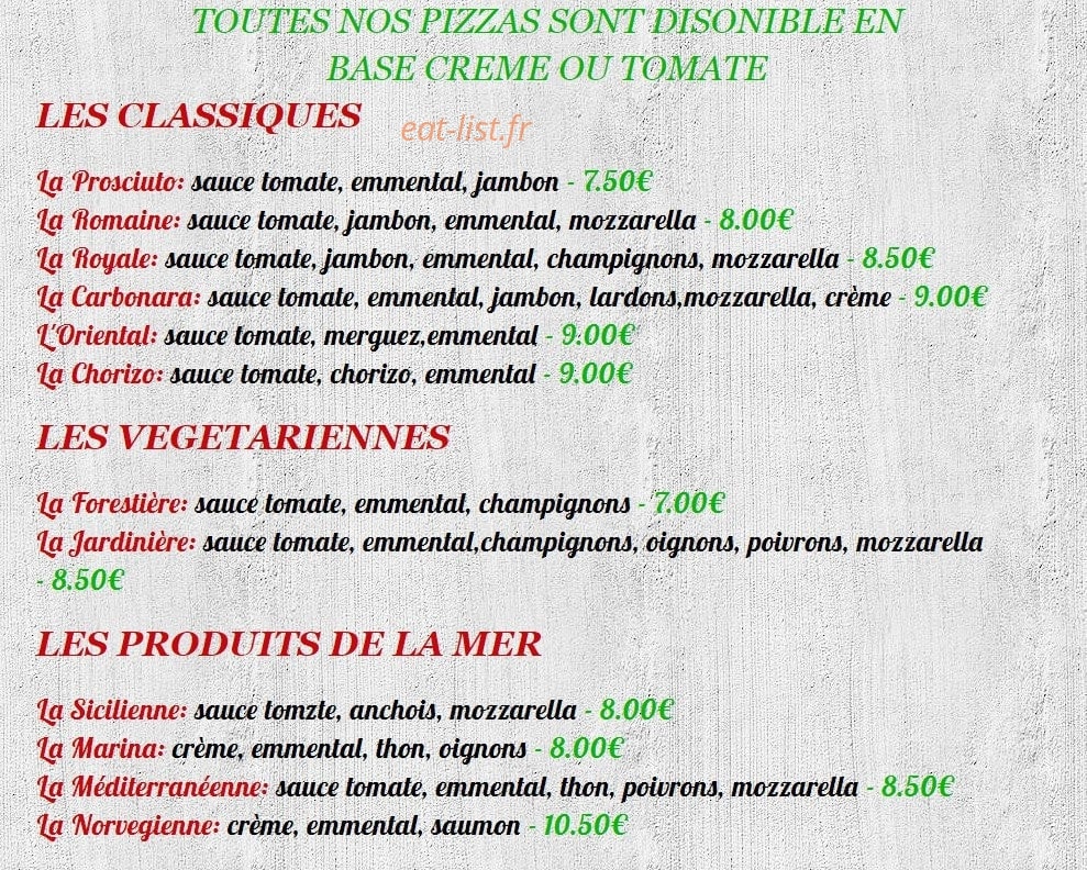 Pizza Clos Verger — carte page 1