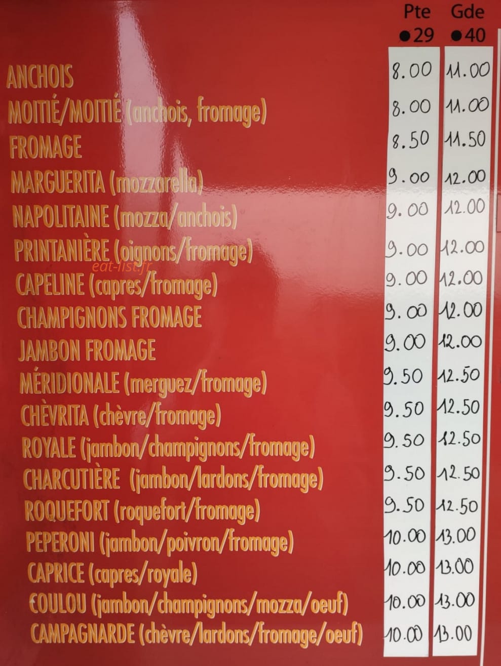 Pizza Coulou — carte page 1
