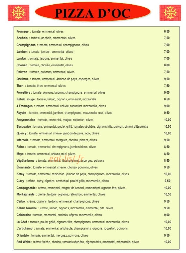 Pizza D'oc — carte page 1