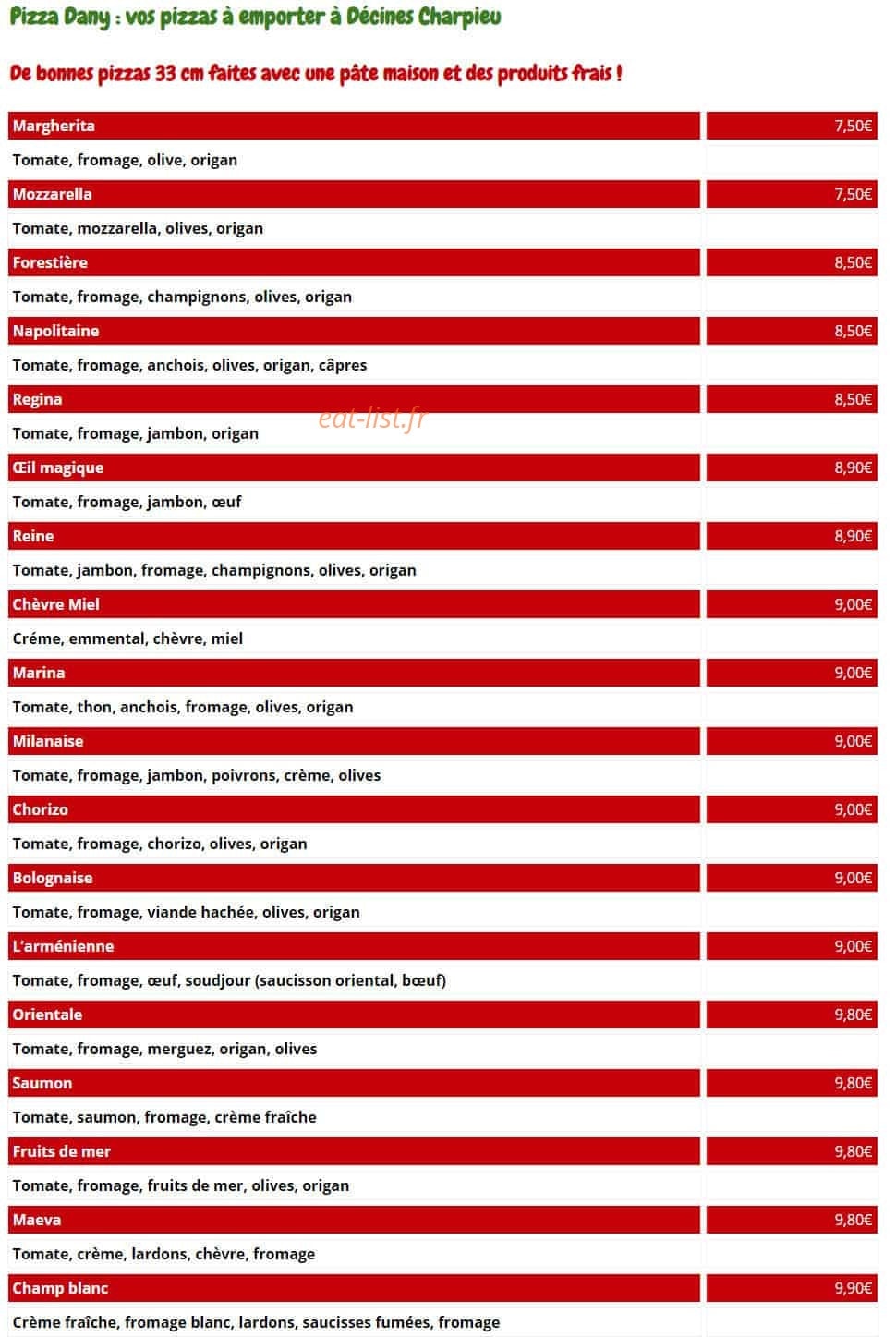 Pizza Dany — carte page 1