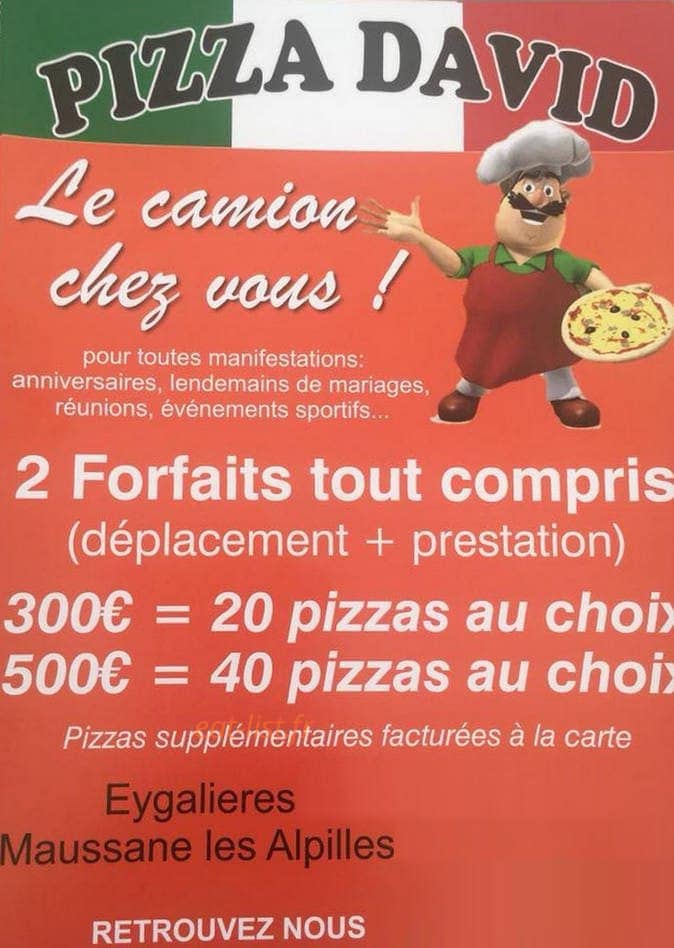 Pizza David — carte page 1