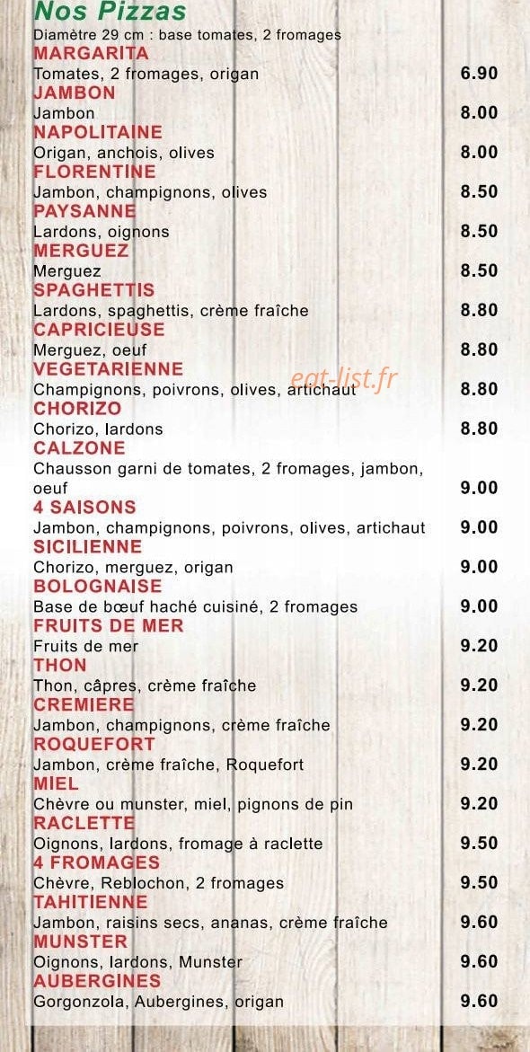 Pizza Délice — carte page 1