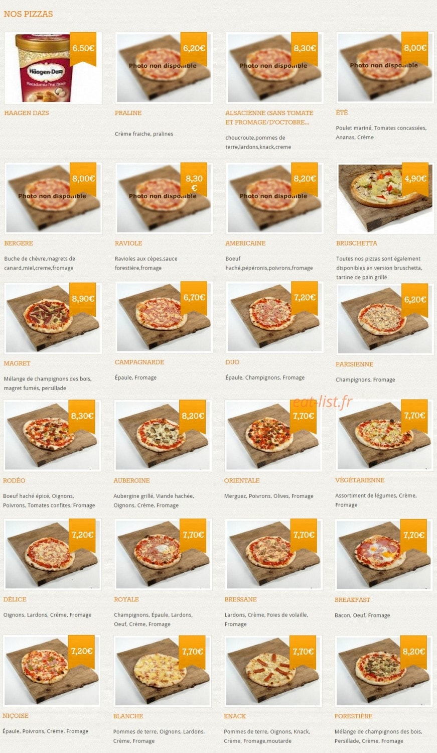 Pizza Délice — carte page 1
