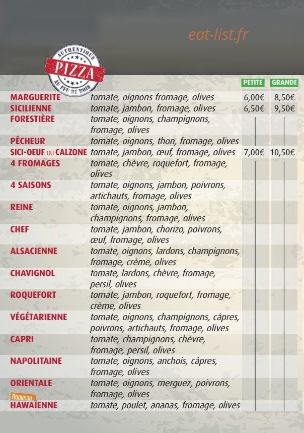 Pizza Délice — carte page 1