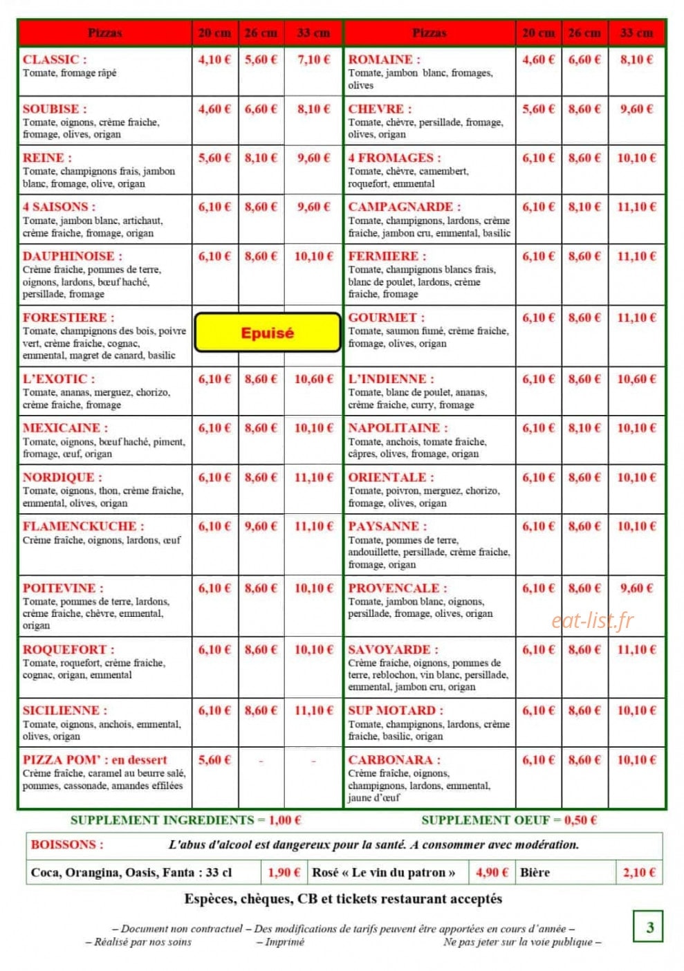 Pizza Délice — carte page 1