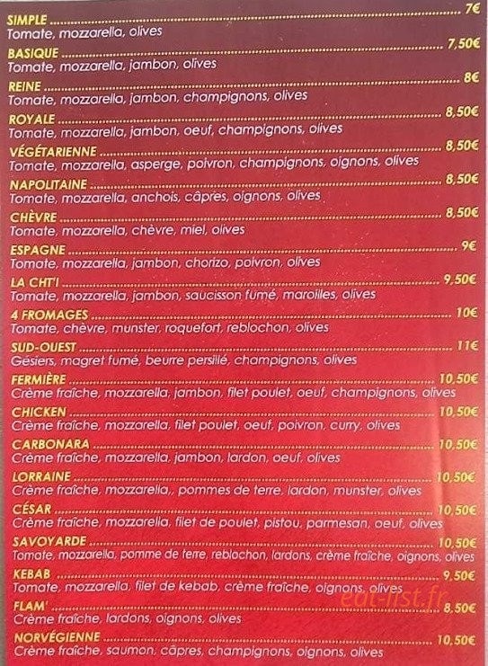 Pizza délices — carte page 2