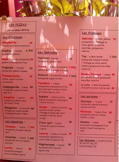 Pizza des Flandres — carte page 1