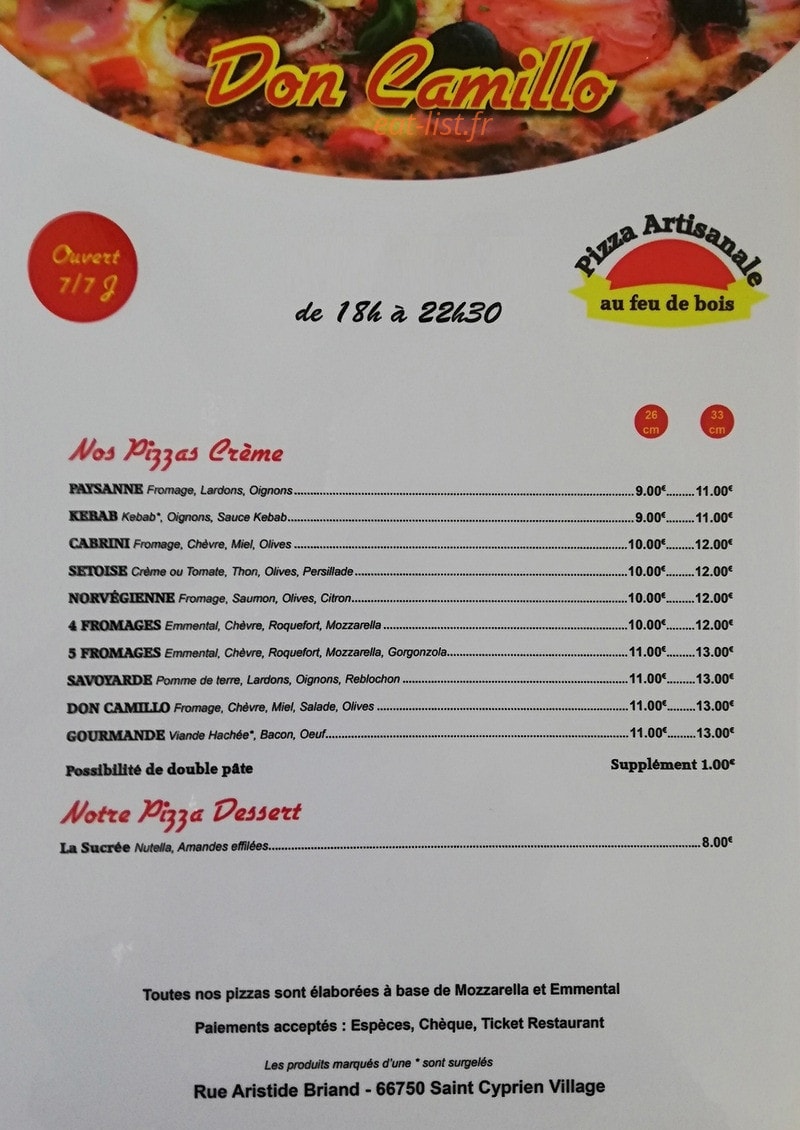 Pizza don camillo — carte page 2