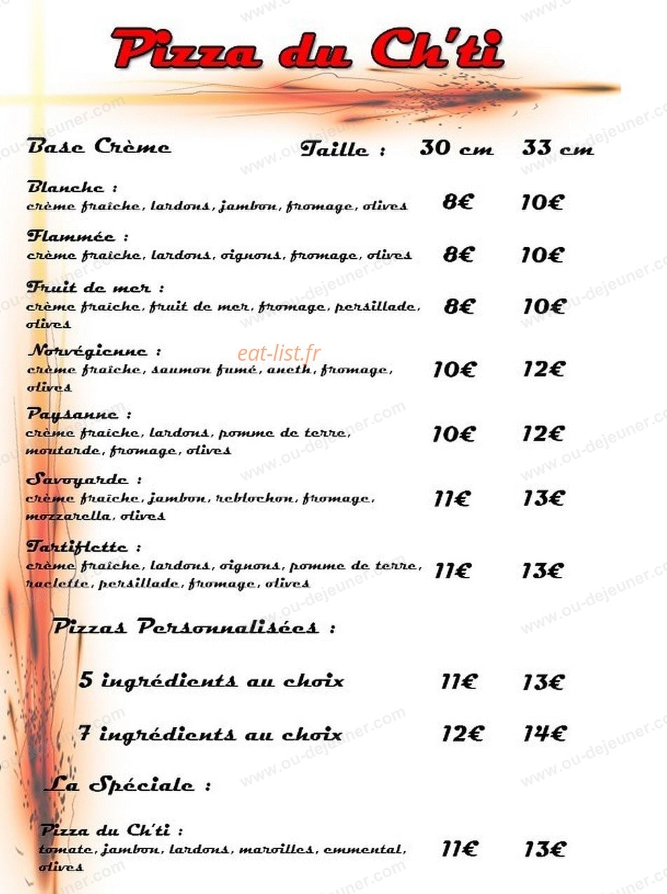 Pizza du ch'ti — carte page 1
