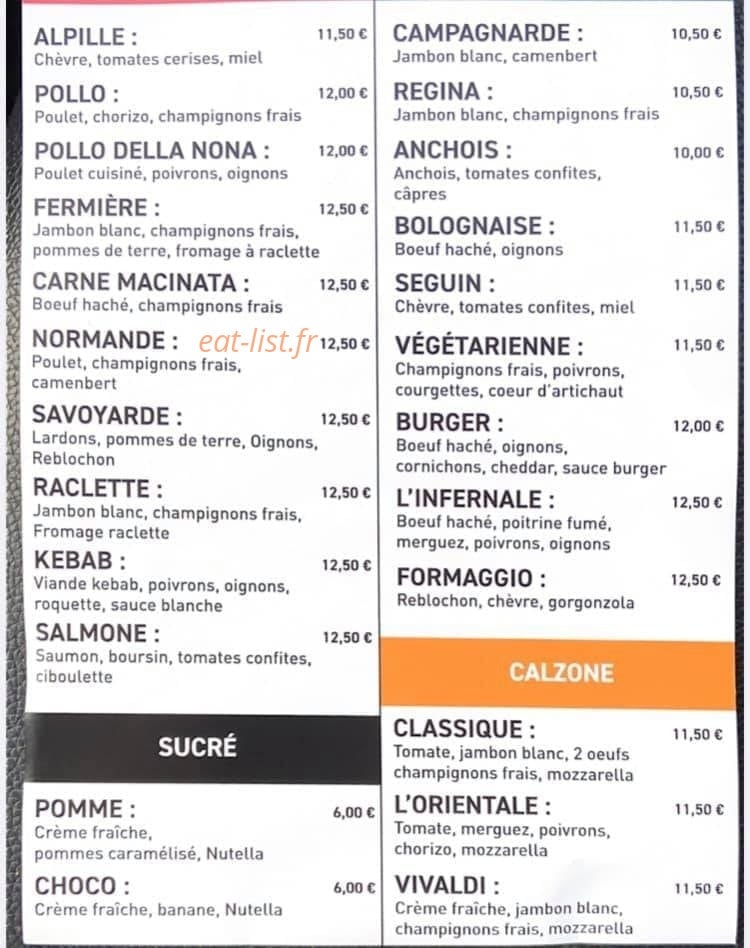 Pizza du Hameau — carte page 1