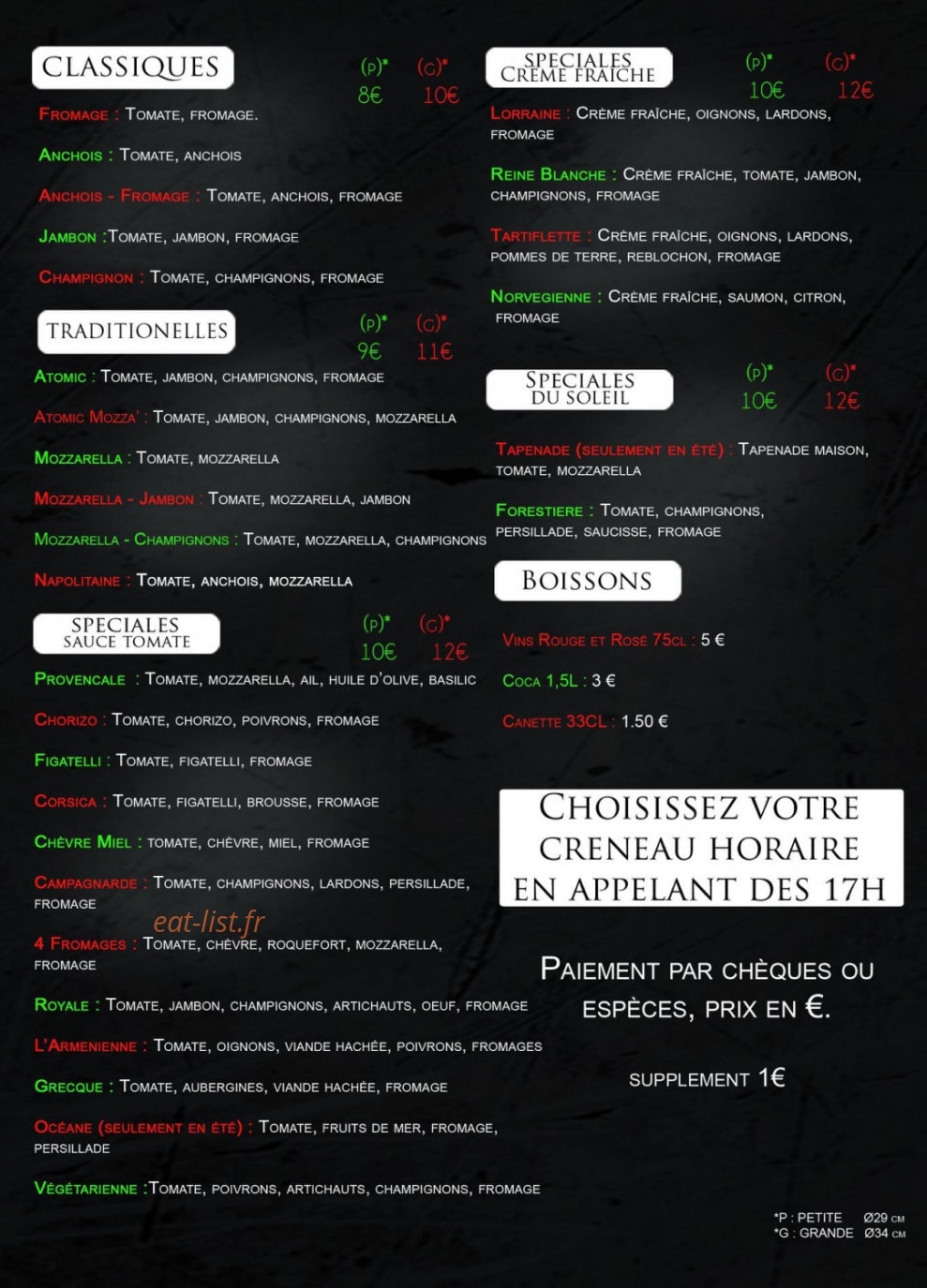 Pizza du Soleil — carte page 2