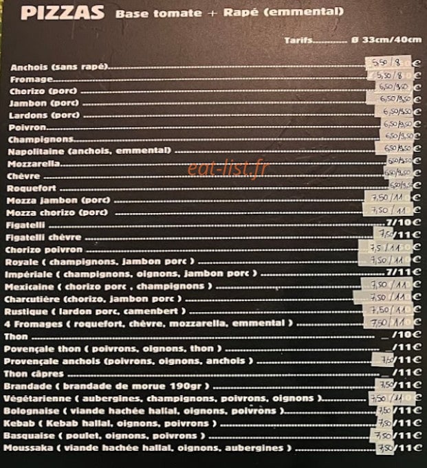 Pizza du sud nico — carte page 1