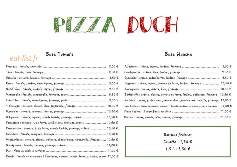 Pizza Duch — carte page 1