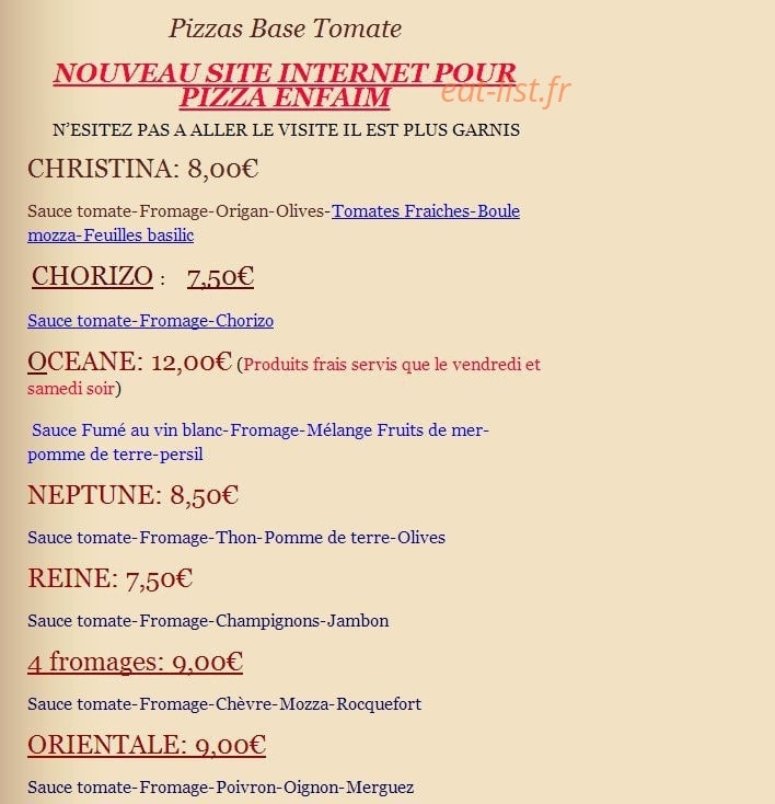 Pizza en faim — carte page 1