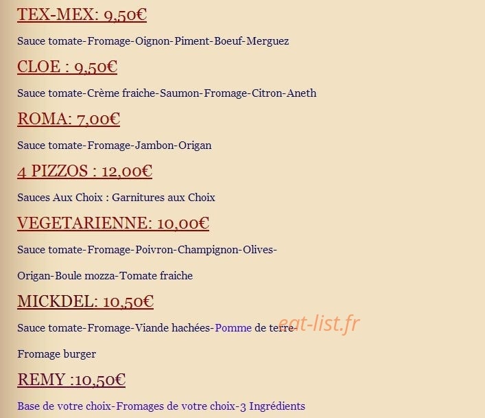 Pizza en faim — carte page 2