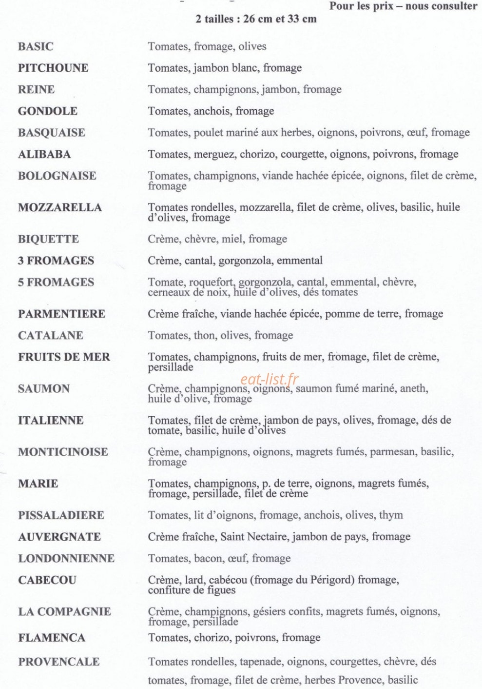 Pizza et compagnie — carte page 1