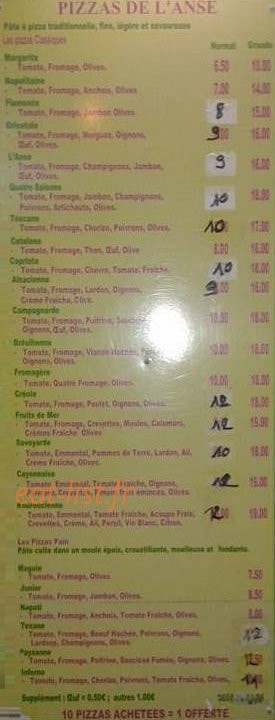 Pizza et Crêpes de l' Anse — carte page 1