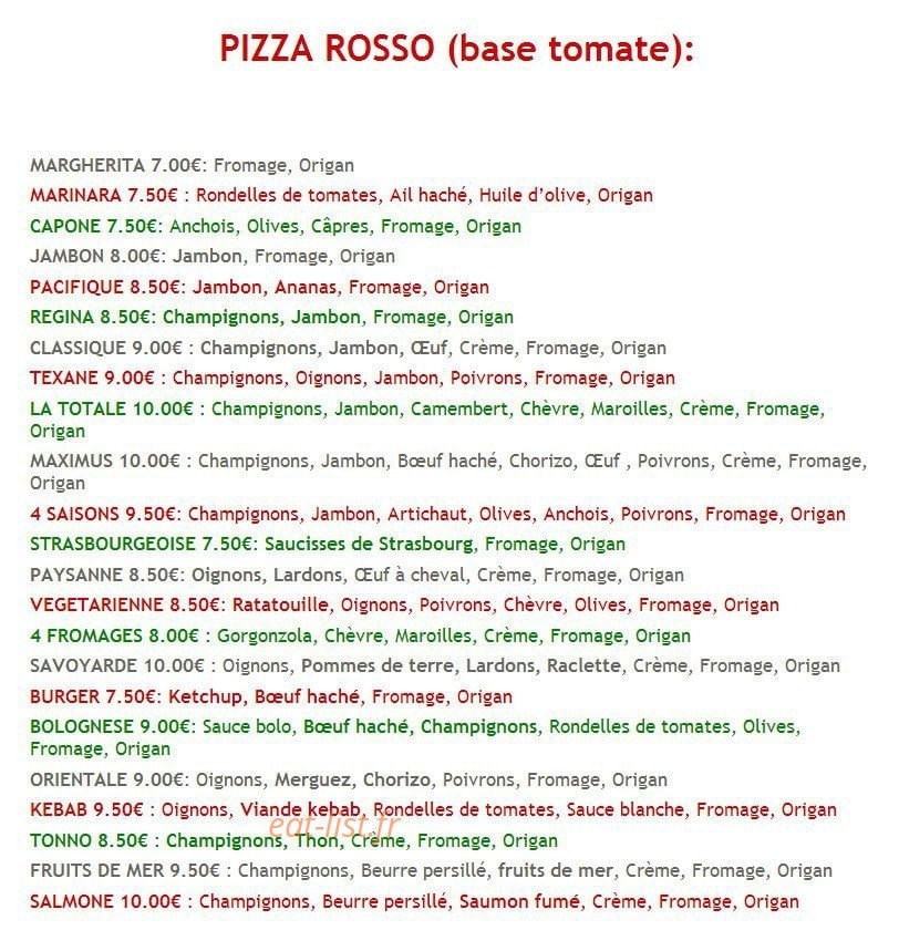 Pizza et plus — carte page 1