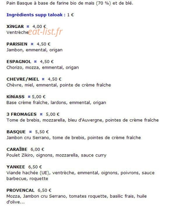 Pizza Etxekoak — carte page 2