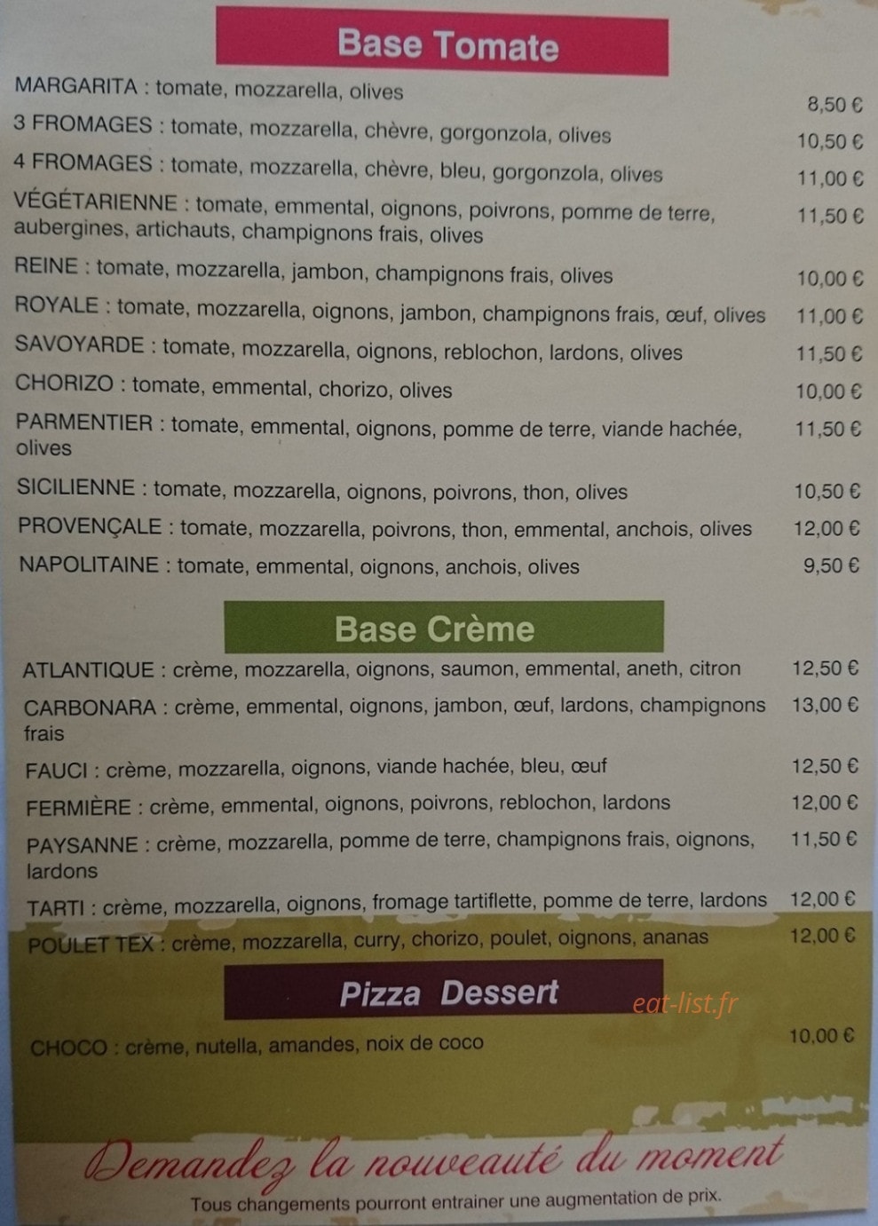 Pizza Fauci — carte page 1