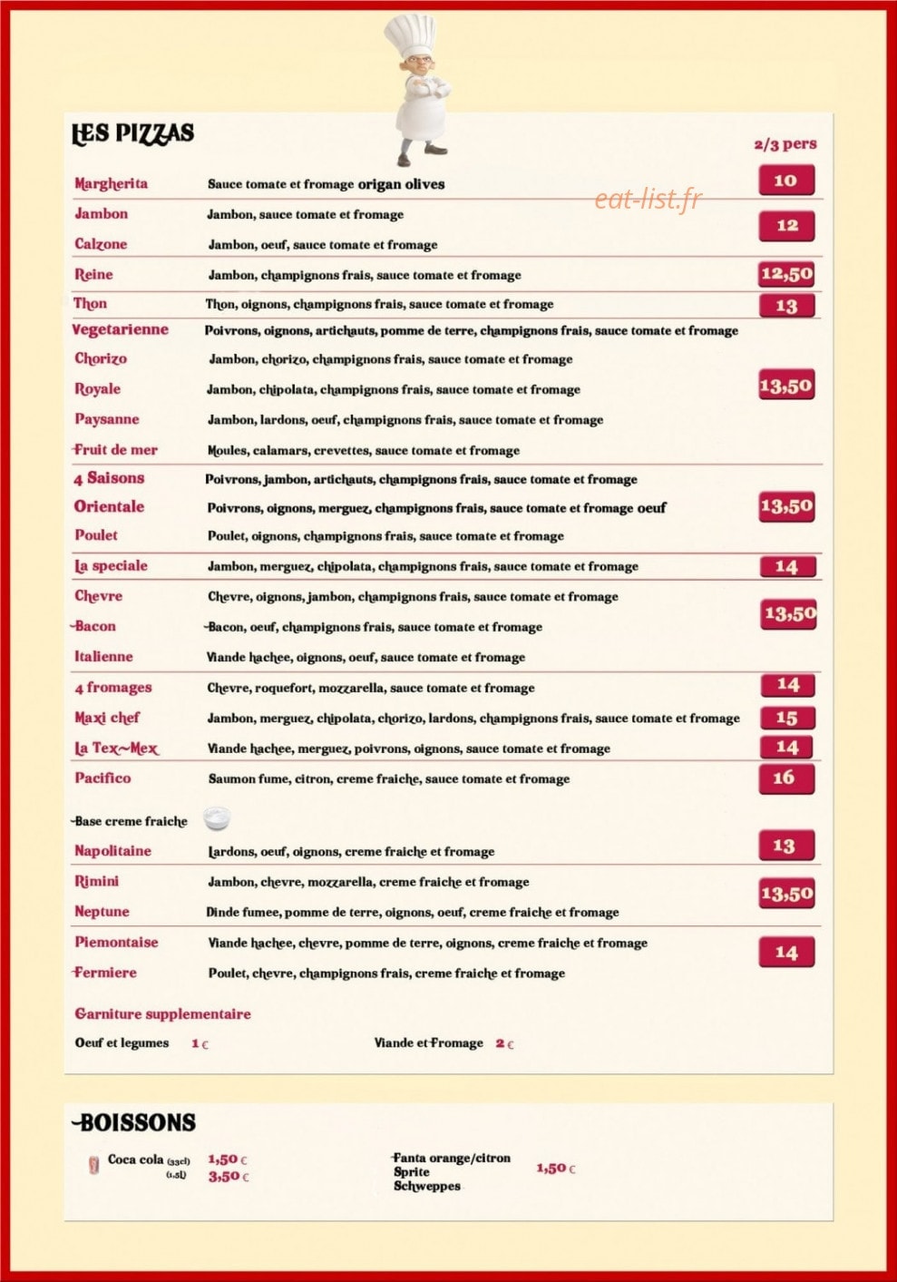 Pizza Flash — carte page 1