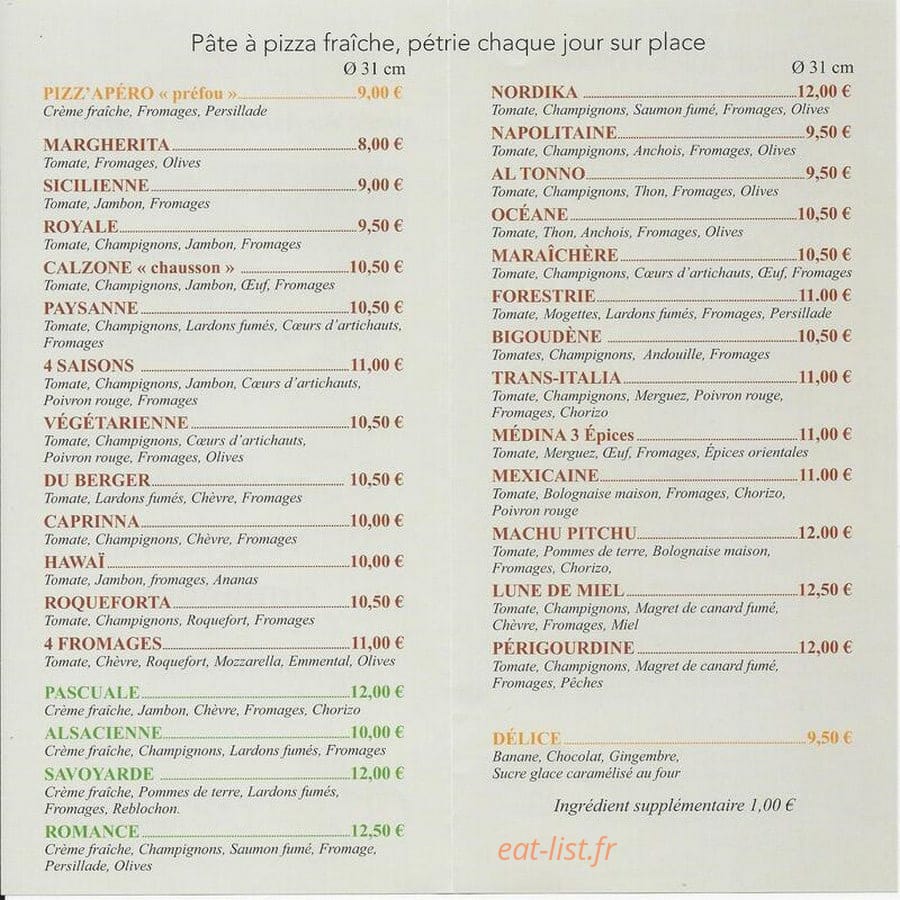 Pizza Forestrie — carte page 1