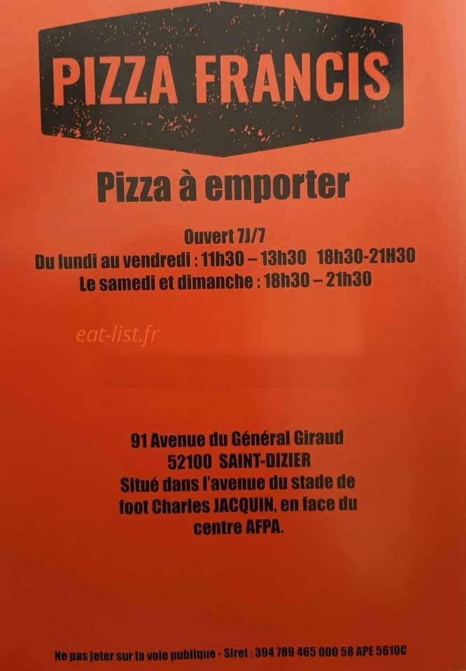 Pizza Francis — carte page 1