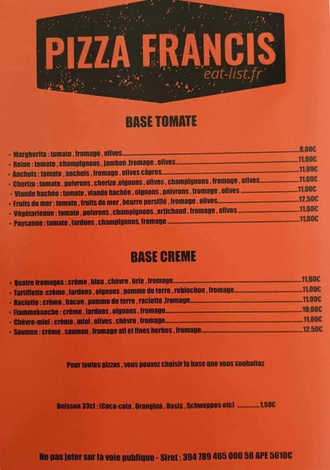 Pizza Francis — carte page 2