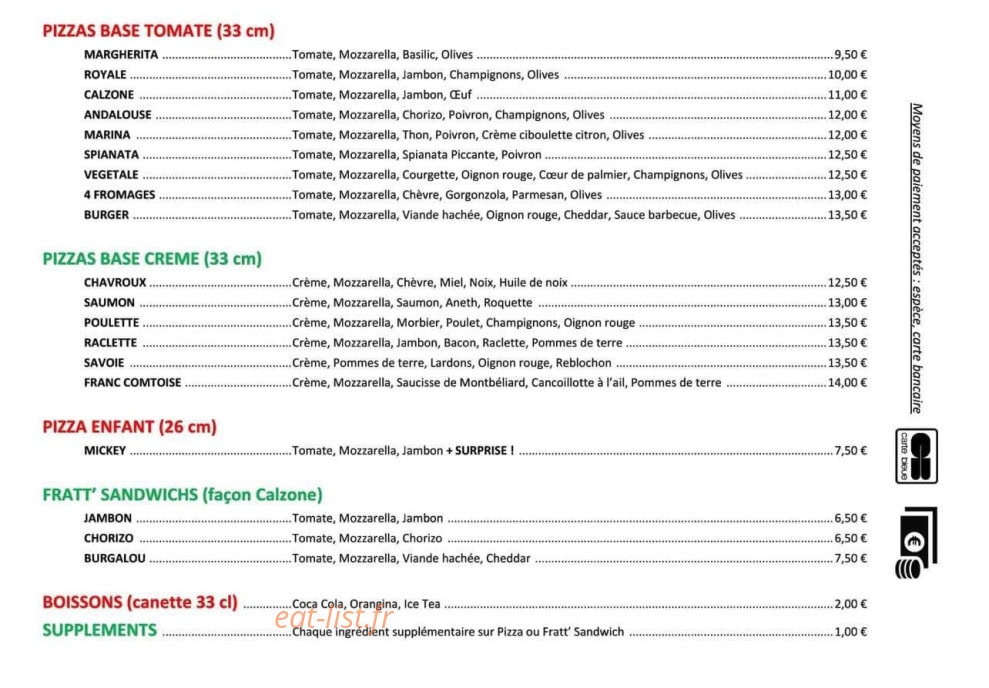 Pizza Fratt — carte page 2