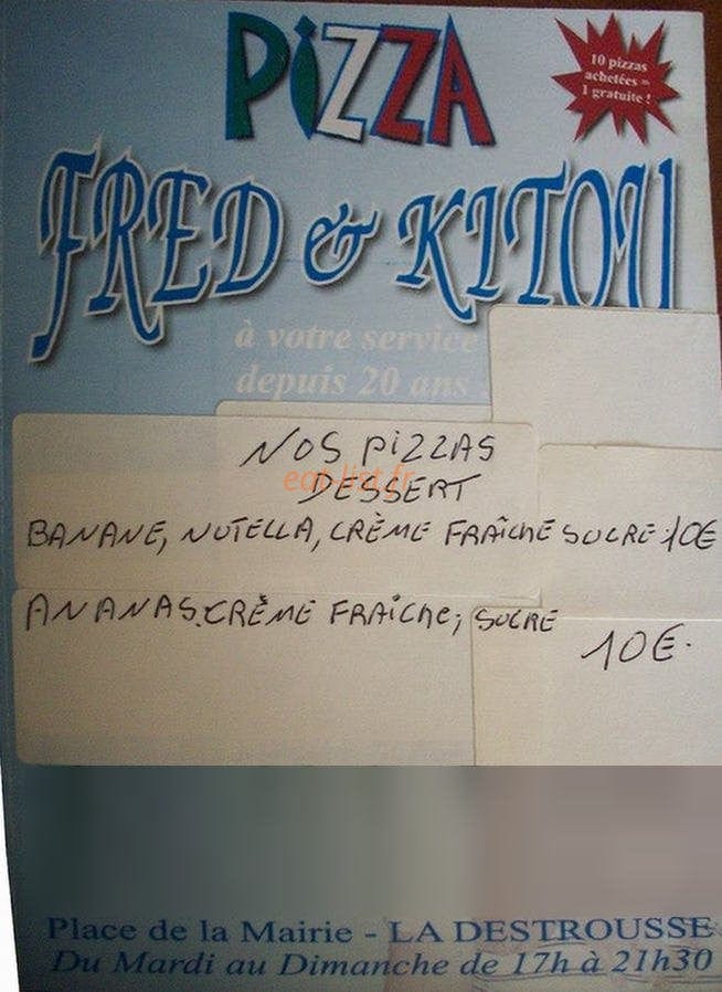 Pizza Fred Et Kitou — carte page 1