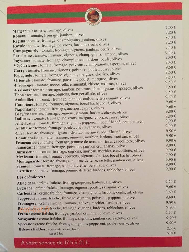 Pizza Fredo — carte page 1