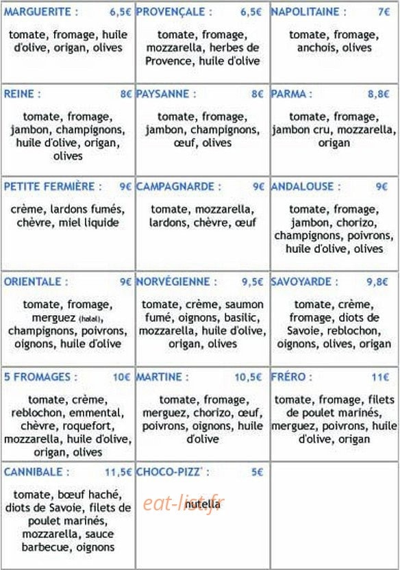 Pizza Fréro — carte page 1