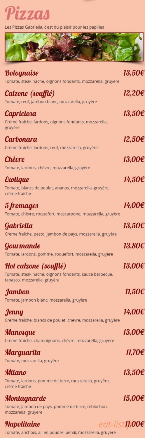 Pizza Gabriella — carte page 1