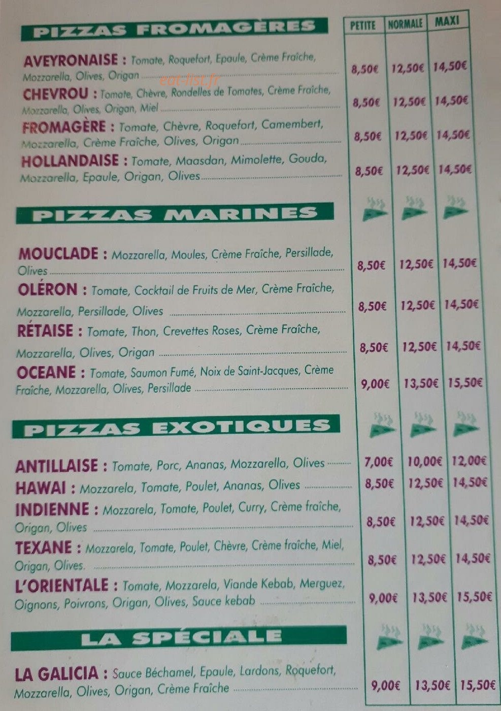 Pizza Galicia — carte page 2