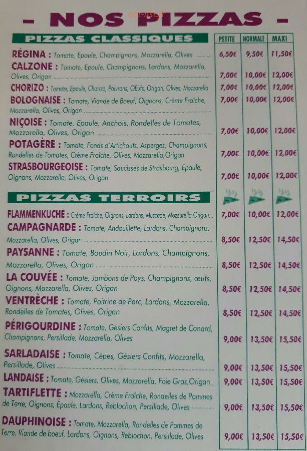 Pizza Galicia — carte page 1