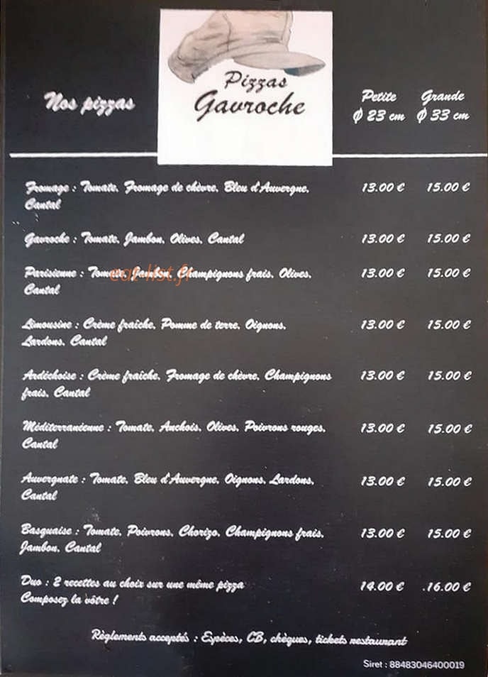 Pizza gavroche — carte page 2