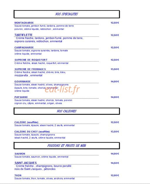 Pizza Gourmande — carte page 2