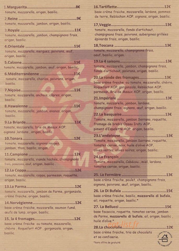 Pizza Hervé — carte page 1