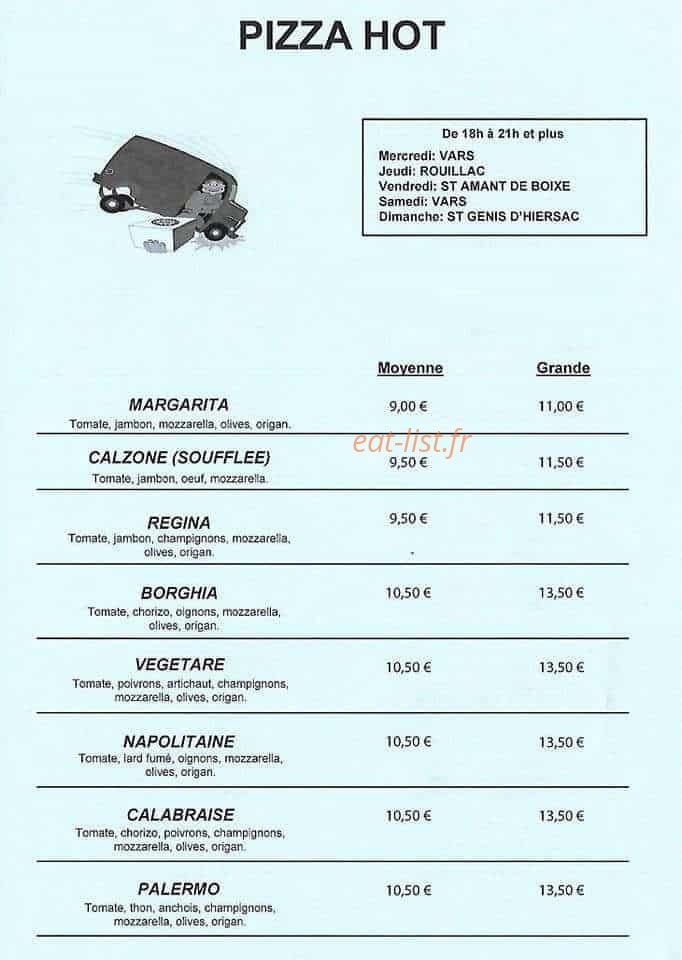 Pizza Hot — carte page 1